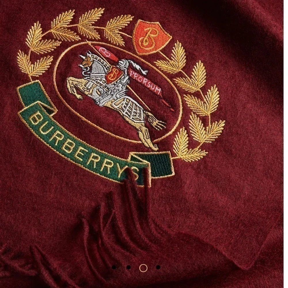 Nwt BURBERRY Classic Cashmere Scarf Embroidered Archive Logo In Burgundy UNISEX​